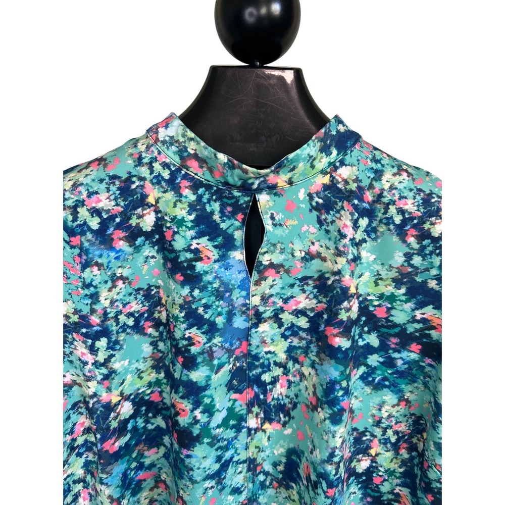 Lady Hagen Womens XL Teal Floral Sleeveless Golf‎ Polo Mock Neck Keyhole Top - Picture 3 of 6